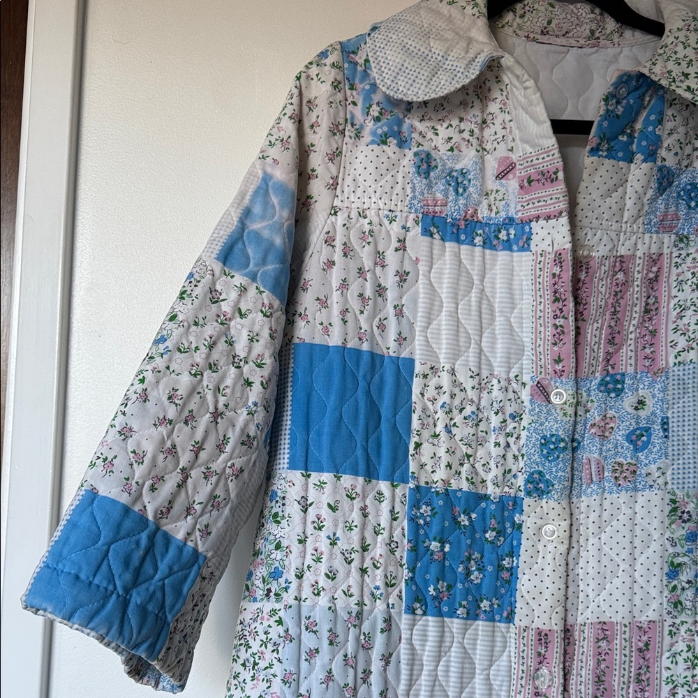 Vintage Patchwork Quilted Jacket - Blue And Pink - image 5